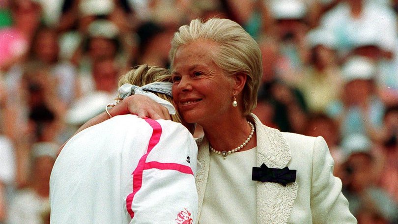 Jana Novotna is consoled by the Duchess of Kent after after the women's final at Wimbledon in 1993. (AP PHOTO)