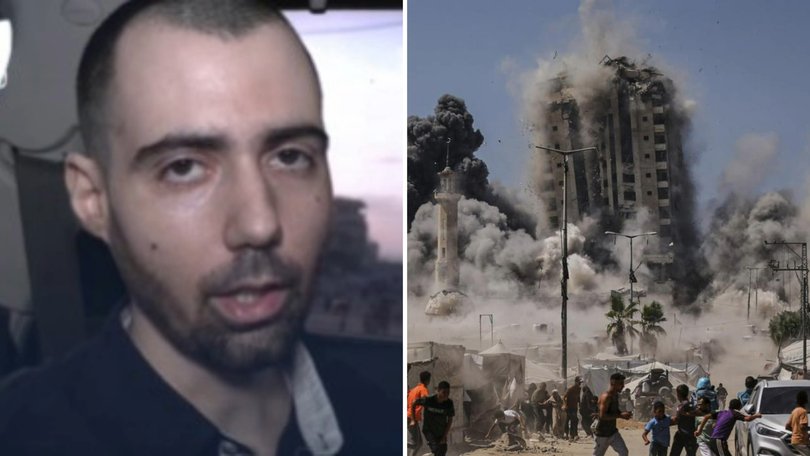 Israel's army has struck a high-rise building in Gaza City while militant group Hamas released a video of two hostages kidnapped from Israel.