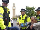 Police have arrested hundreds of protesters outside parliament over support for Palestine Action. (AP PHOTO)