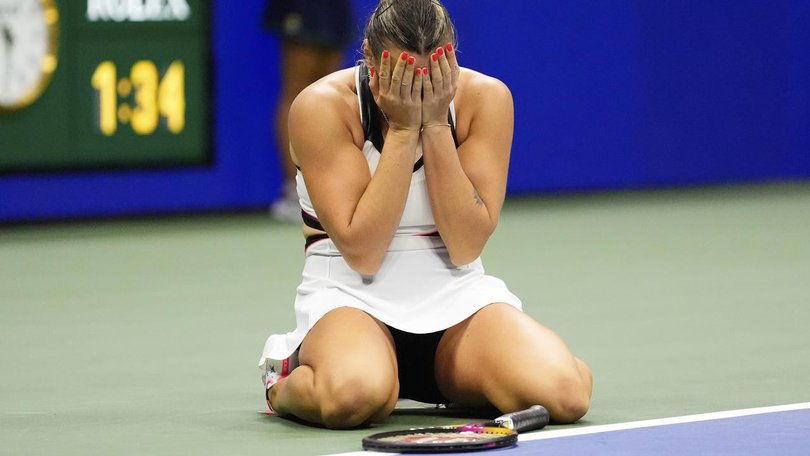 Aryna Sabalenka was overcome with emotion after defending her US Open title. (AP PHOTO)