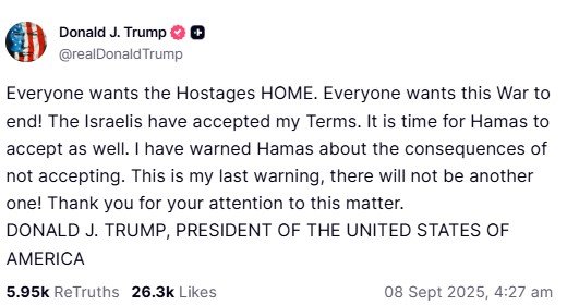 US President Donald Trump via Truth Social.