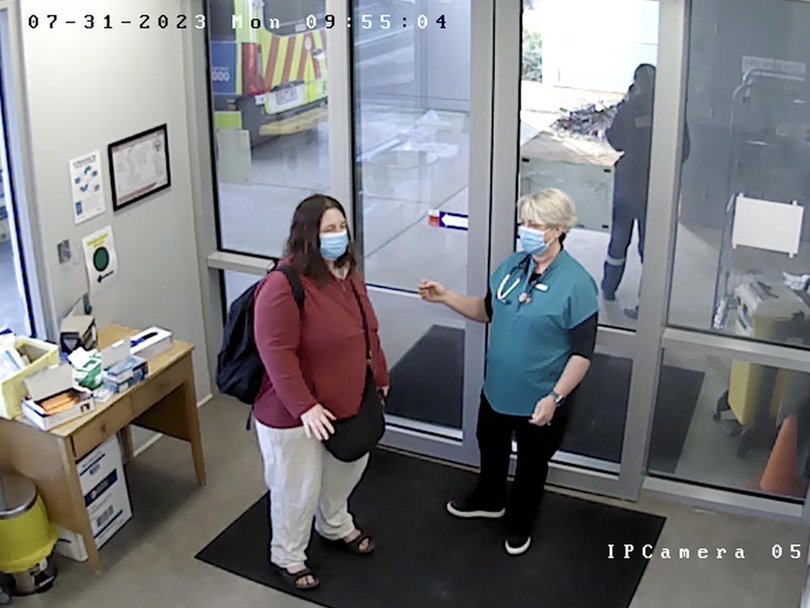 CCTV of Erin Patterson discharging herself from hospital after the deadly mushroom lunch.