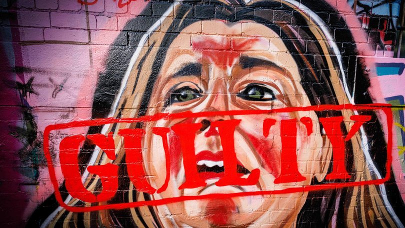 A mural of Mushroom cook murderer Erin Patterson had "Guilty" scrawled across it. NewsWire / Nadir Kinani