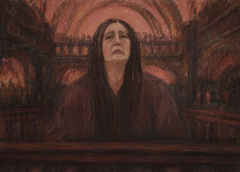 A court sketch of Patterson during one of her pre-sentence hearings.