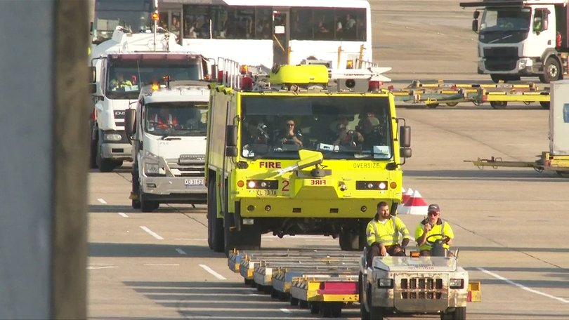 The flight was greeted by emergency services.