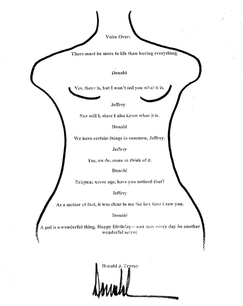 US President Donald Trump's alleged birthday message to Jeffrey Epstein.