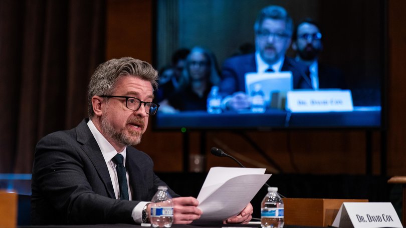 David Cox, vice president of AI models at IBM, speaks during a Senate Banking Subcommittee. 