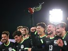 Alessandro Circati lifts the Soccer Ashes 2025 trophy after the win over New Zealand.