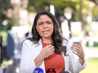 Senator Jacinta Nampijinpa Price speaks at a press conference outside the WA Liberal’s West Perth office on Wednesday, September 10, 2025. 