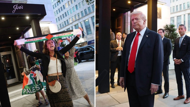 US President Donald Trump encountered protests denouncing him as ‘the Hitler of our time’ during a rare public dinner outside the White House.