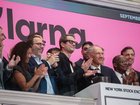Sebastian Siemiatkowski, chief executive officer and co-founder of Klarna Holding AB, center, and Michael Moritz, chairman of Klarna Bank AB, center right, during the company’s initial public offering (IPO) at the New York Stock Exchange (NYSE) in New York, US, on Wednesday, Sept. 10, 2025.