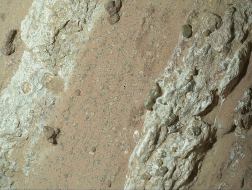 This image provided by NASA shows leopard spots on a reddish rock nicknamed “Cheyava Falls” in Mars’ Jezero Crater discovered by NASA’s Perseverance rover in July 2024.