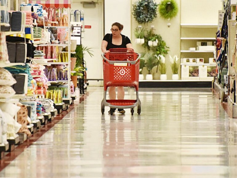 A woman shops at a supermarket on April 30, 2025 in Arlington, Virginia.