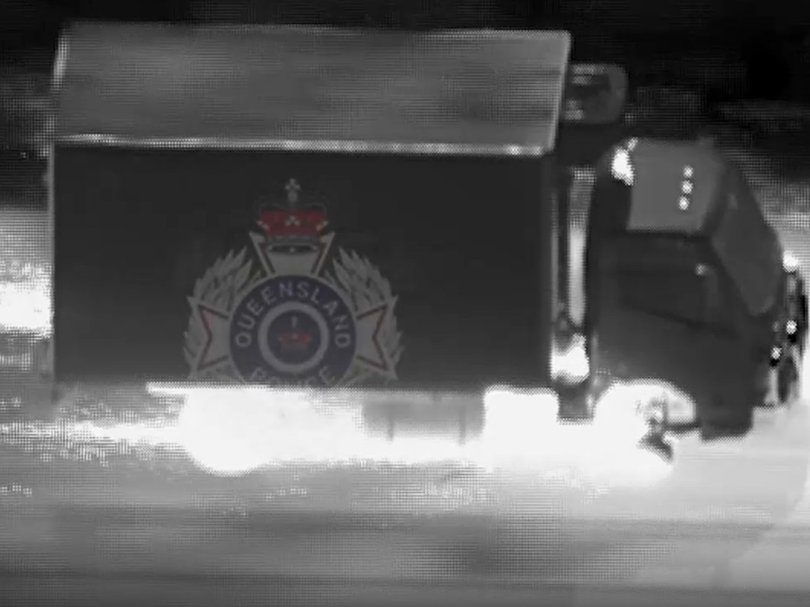 The tyres on the truck were shredded, leaving only the rims and sending sparks onto the road. Picture: Queensland Police.