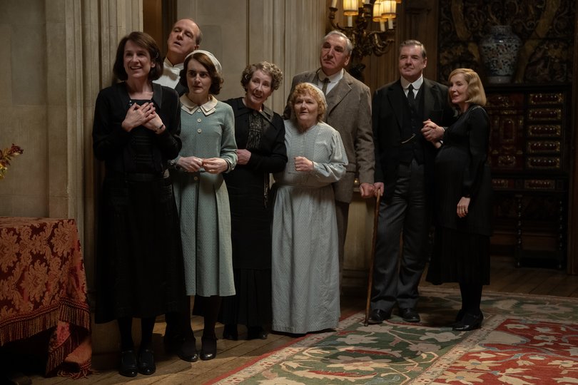 From left, Raquel Cassidy, Kevin Doyle, Sophie McShera, Phyllis Logan, Lesley Nicol, Jim Carter, Brendan Coyle and Joanne Froggatt.