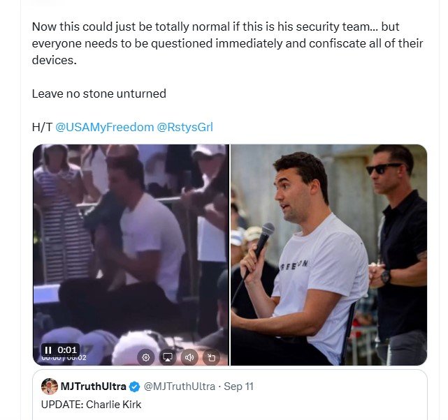 Observers say men standing behind Kirk before his murder were seen performing a number of unusual hand signals.