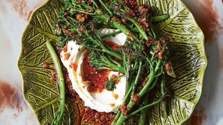 Rosheen Kaul’s Grilled broccolini with ‘Everything bagel’ chilli oil