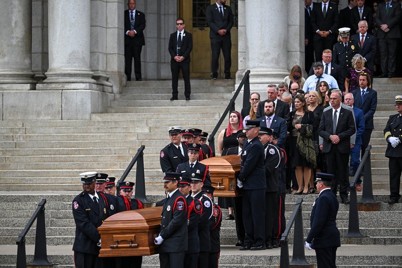The funeral for Melissa Hortman and her husband, Mark Hortman, who were fatally shot at their home in June. 