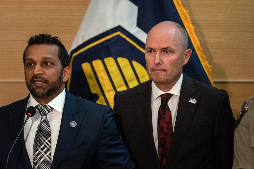 FBI Director Kash Patel speaks alongside Utah Gov. Spencer Cox.