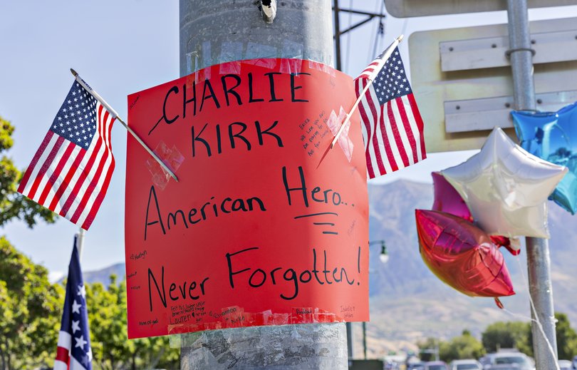 A sign supporting Charlie Kirk.
