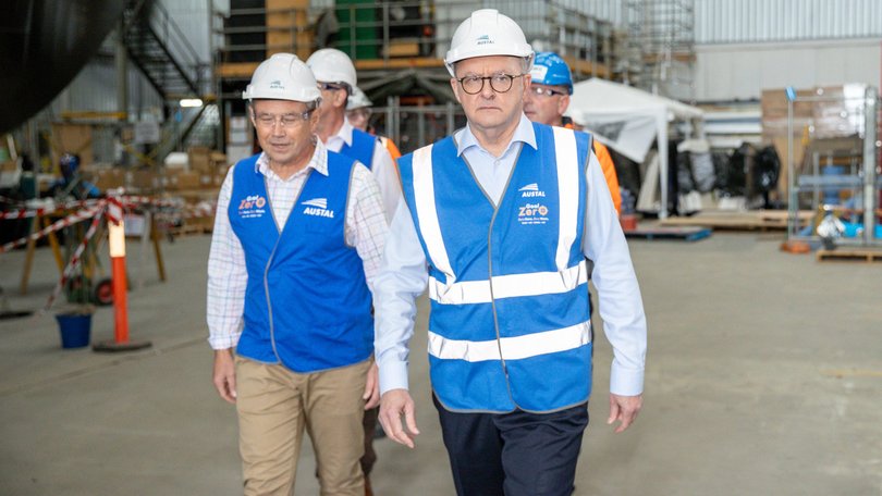 Premier Roger Cook and Prime Minister Anthony Albanese at the Austal Henderson shipyard.