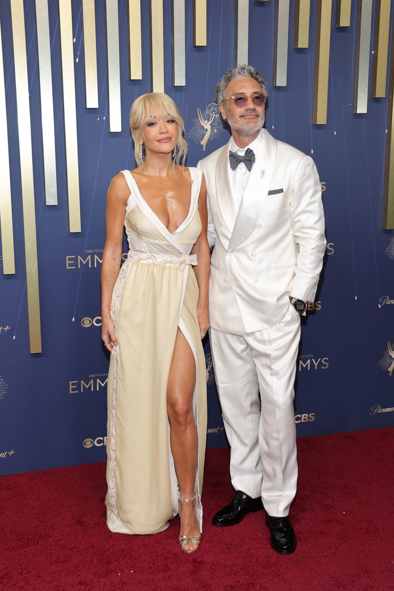 LOS ANGELES, CALIFORNIA - SEPTEMBER 14: (L-R) Rita Ora and Taika Waititi attend the 77th Primetime Emmy Awards at Peacock Theater on September 14, 2025 in Los Angeles, California. (Photo by Maya Dehlin Spach/WireImage)