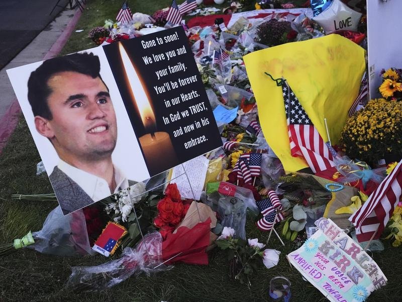 A memorial set up for Charlie Kirk.