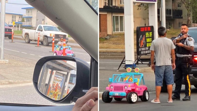 Kasper Lincoln was arrested after police found him driving the kids' car down a main road.