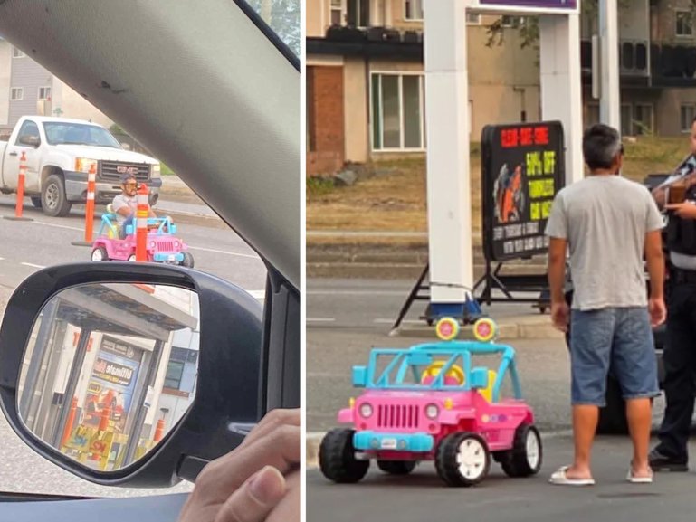 Kasper Lincoln was arrested after police found him driving the kids' car down a main road.