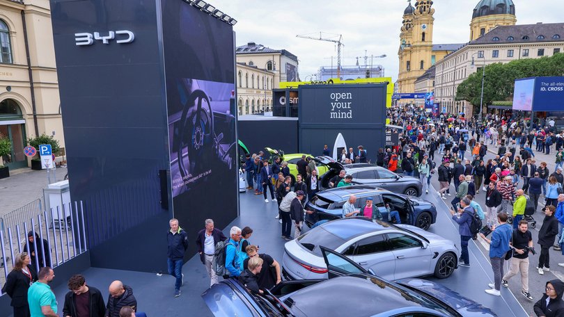 The BYD stand at the IAA Mobility 2025 expo in Munich, Germany. 