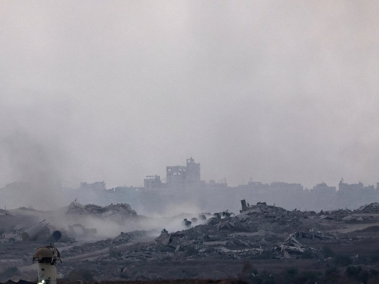 Smoke rises as a result of an Israeli airstrike on the outskirts of Gaza City.