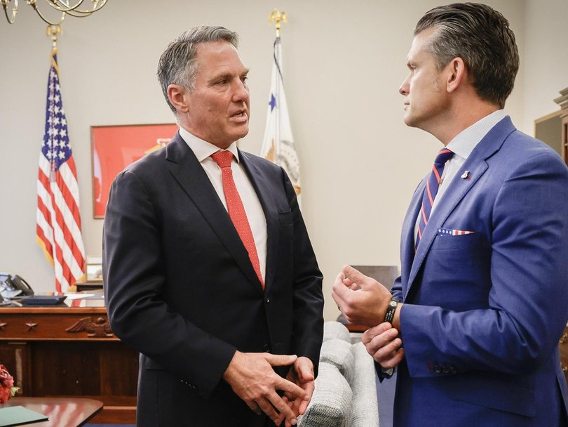 Mr Marles was also photographed speaking with US defence counterpart Pete Hegseth. 