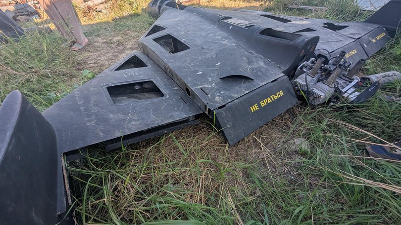 A Russian drone in Kharkiv’s Cemetery of Missiles, which collects evidence of Russia’s war crimes.