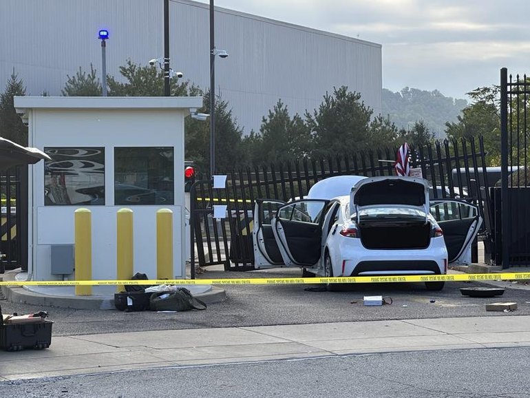 FBI officials say they are familiar with a man who rammed a car into a Pittsburgh building gate.
