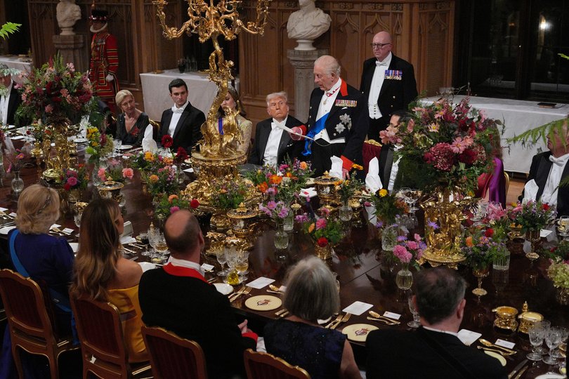 King Charles delivers his speech at a state banquet in Windsor Castle.