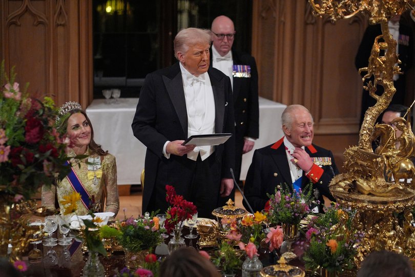 Donald Trump delivers his speech during the state banquet.