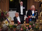 King Charles III delivers his speech as US President Donald Trump and Catherine, Princess of Wales listen during the State Banquet at Windsor Castle on September 17, 2025.