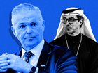 Sheikh Mansour bin Zayed Al Nahyan and Santos’ Kevin Gallagher.