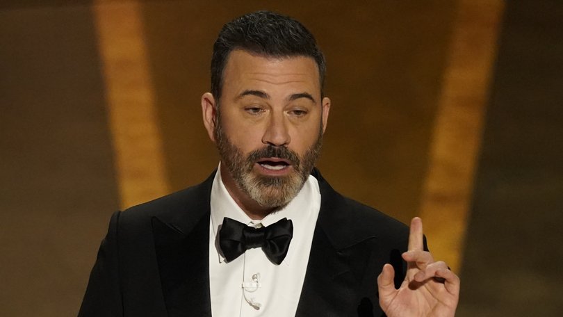Jimmy Kimmel hosting the Oscars in 2023. (AP Photo/Chris Pizzello)