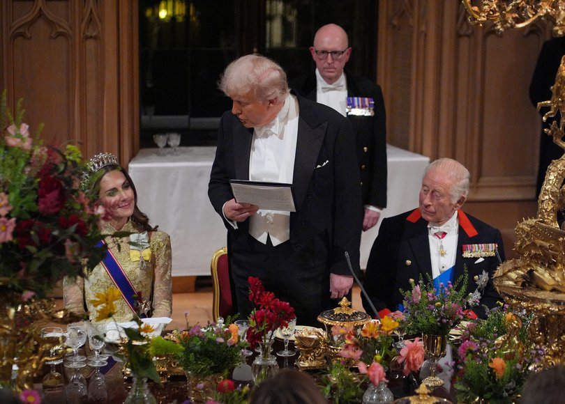 Donald Trump speaks to Catherine, Princess of Wales as he delivers his speech.