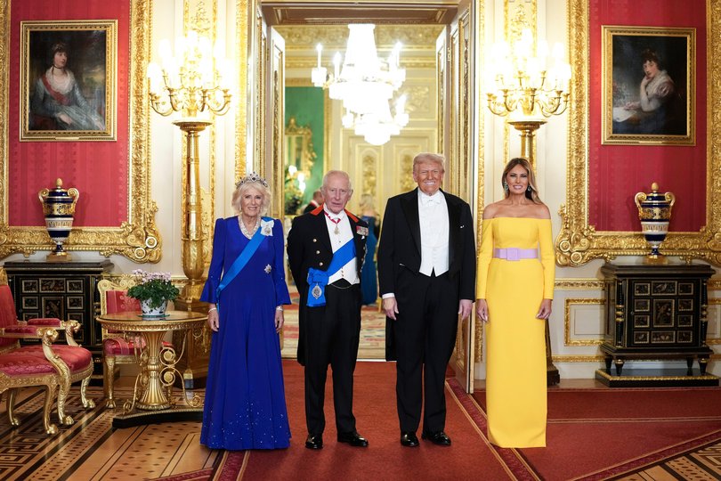 Donald and Melania Trump pose with King Charles and Queen Camilla.
