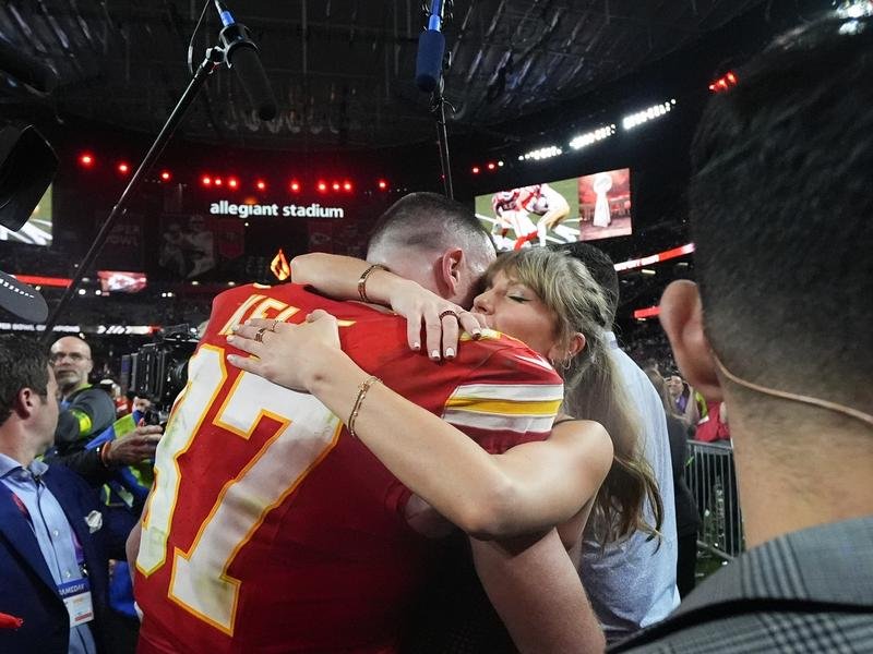 Travis Kelce cried when he proposed to Taylor Swift after two years of dating. (AP PHOTO)