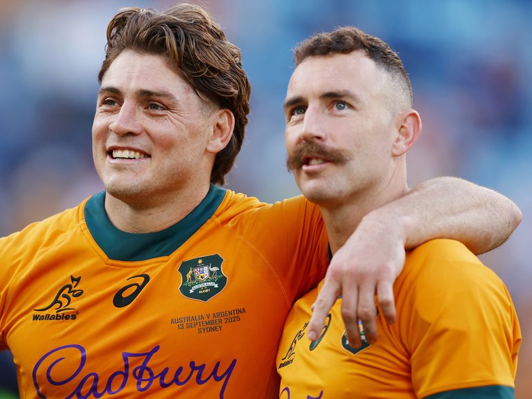 James O'Connor and Nic White look on after the Wallabies loss to Argentina.