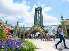 FILE - Guests arrive at the main entrance to Epic Universe Theme Park at Universal Resort Orlando, April 10, 2025, in Orlando, Fla. (AP Photo/John Raoux, File)