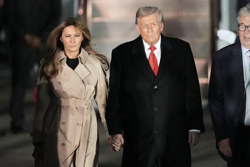 US President Donald Trump and First Lady Melania Trump arrive at Stansted Airport.