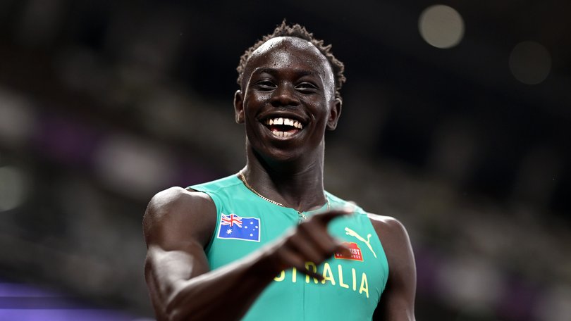 Gout Gout of Team Australia reacts after failing to qualify for the Final during the Men's 200 Metres Semi-Finals.