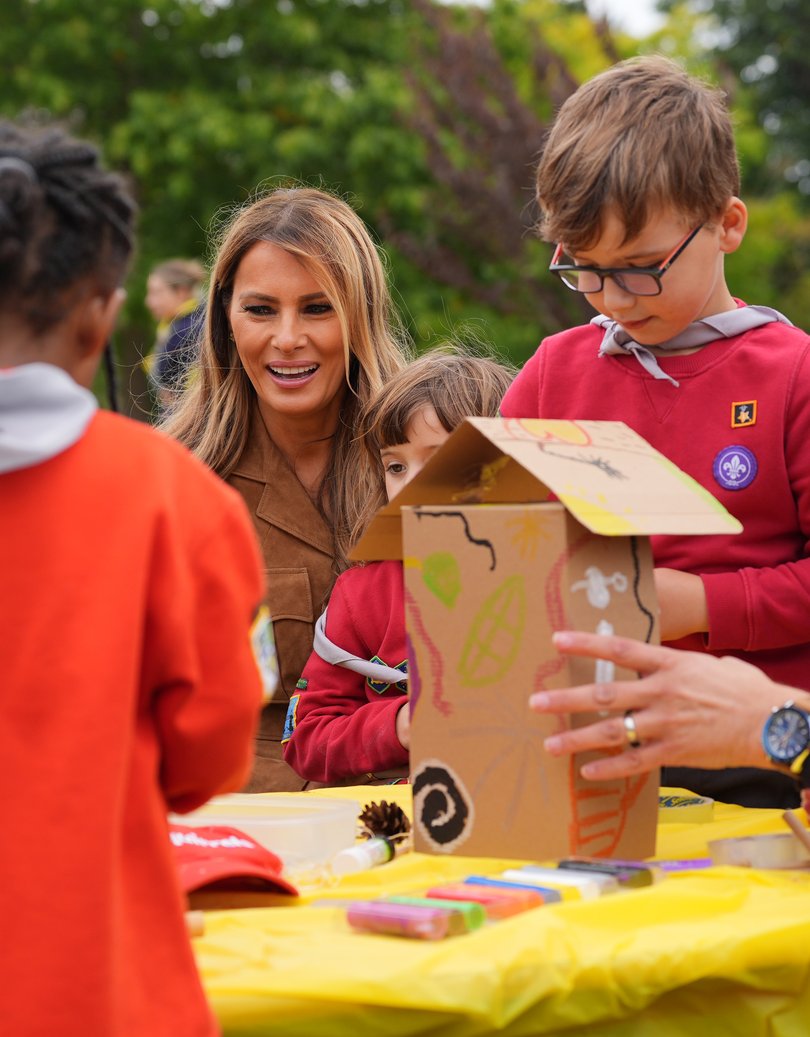 First Lady Melania Trump meets members of the Scouts' Squirrels program.