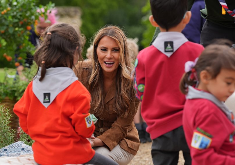 First Lady Melania Trump joins 20 Squirrel Scouts taking part in nature activities on the Windsor Castle estate.