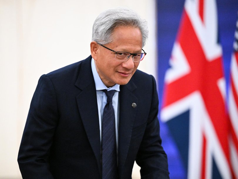 Jensen Huang, chief executive officer of Nvidia Corp., at a business reception during the state visit of US President Donald Trump at Chequers, near Aylesbury, UK, on Thursday, Sept. 18, 2025.