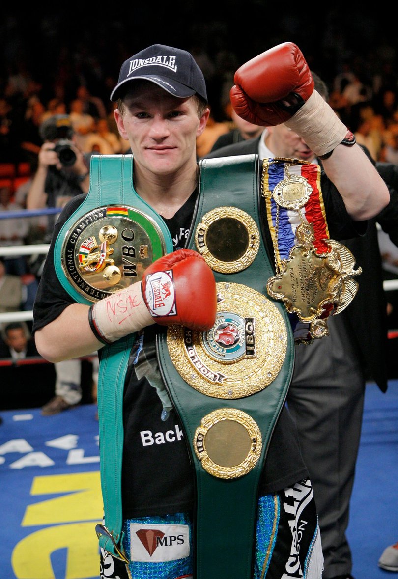Boxer Ricky Hatton poses for photos after defeating Jose Luis Castillo, of Mexico, in a junior welterweight boxing match in Las Vegas, in June 23, 2007.
